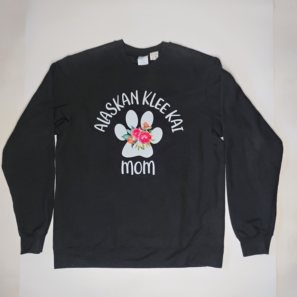 Alaskan Klee Kai Mom Black Floral Paw Sweatshirt Size M